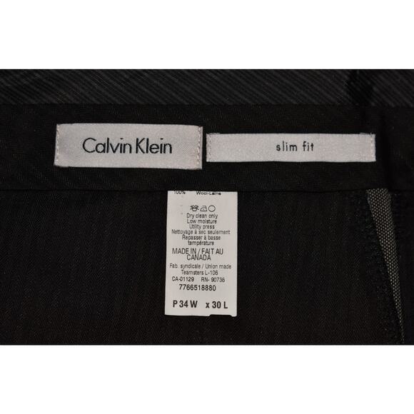 CALVIN KLEIN $128 Slim Fit Flat Front Wool Dress Pant Gray Men's 34 - Picture 3 of 3